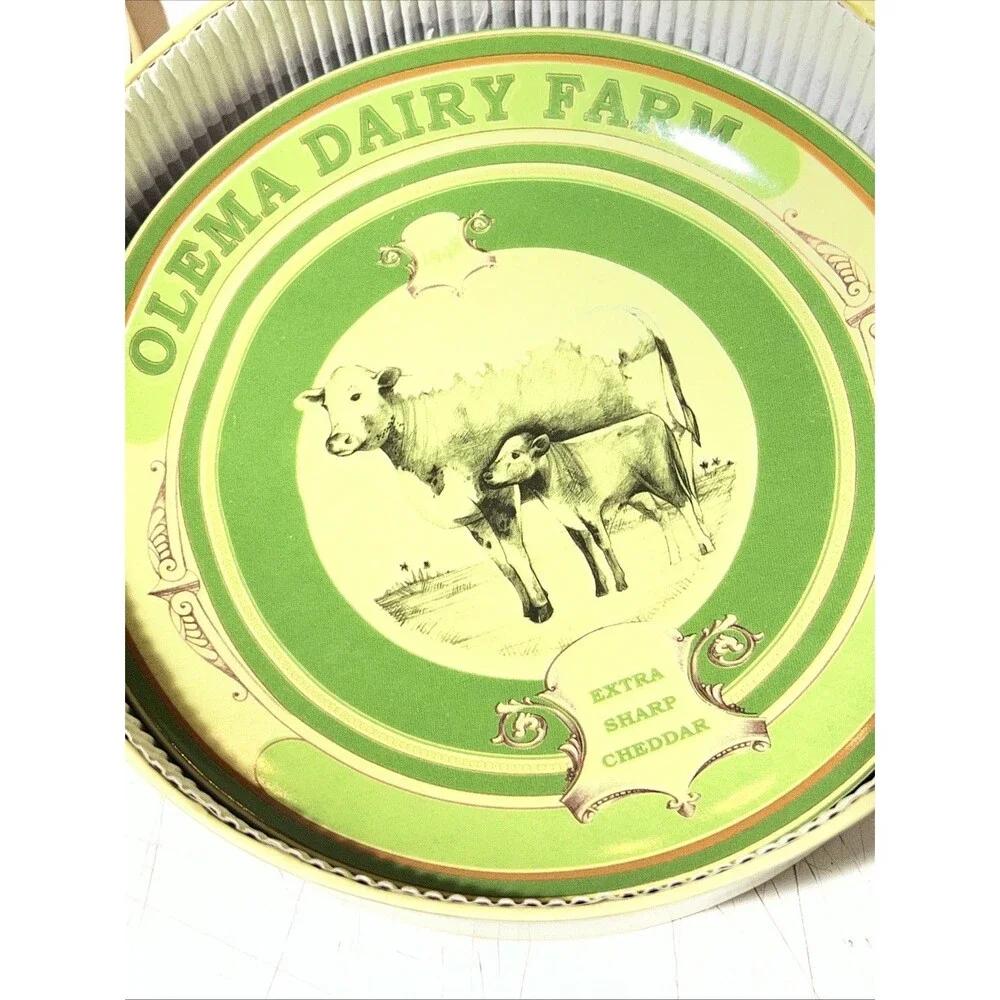 Pottery Barn Vintage Label Cheese Snack 7in Plates Bee Cow 5 Star Set 4
